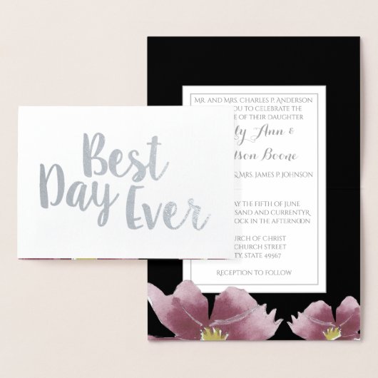 銀箔フローラタイポグラフィ結婚式招待状 箔カード (ディスプレー)