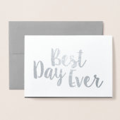 銀箔フローラタイポグラフィ結婚式招待状 箔カード (封筒付き正面)