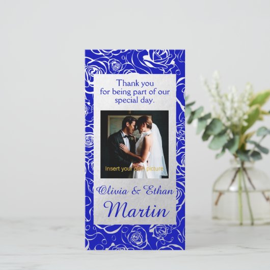 銀箔フローラ(バラとブルー王室の) サンキューカード (スタンド正面)