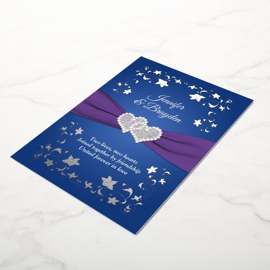 銀箔フローラ、結合ハート結婚の箔Inv 箔招待状 (回転した状態)