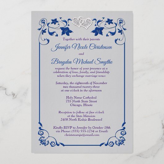 銀箔フローラ、結合ハート結婚の箔Inv 箔招待状 (裏面)