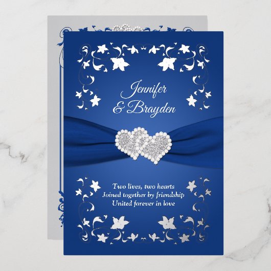 銀箔フローラ、結合ハート結婚ズ 箔招待状 (正面/裏面)