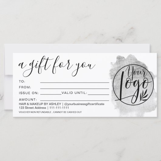 銀箔ブラシストロークのギフト証明書のロゴ (正面)