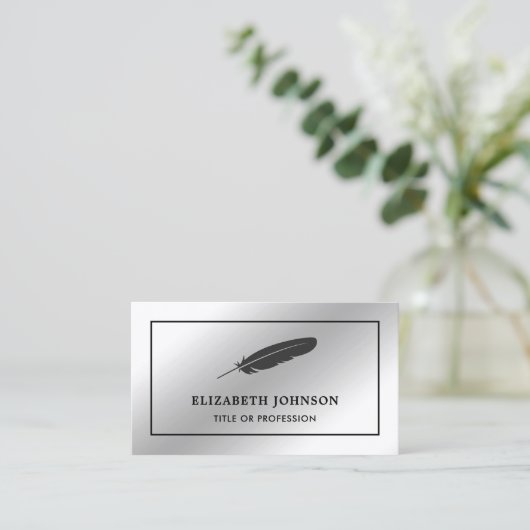 銀箔ブラックフェザーヴィンテージキルペン 名刺 (スタンド正面)
