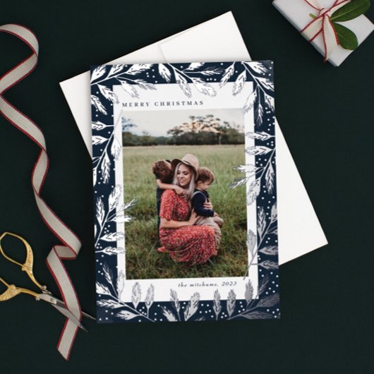 銀箔ブランチ3フォトクリスマス 箔シーズンカード