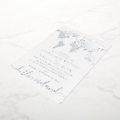 銀箔ブルーの世界地図の行き先結婚式 箔招待状 (回転した状態)