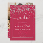 銀箔マゼンタフォトイニシャル結婚ズ 招待状 (正面/裏面)