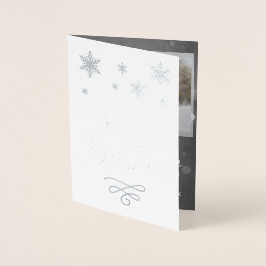 銀箔メリークリスマススノーフレーク写真カード 箔カード (正面)