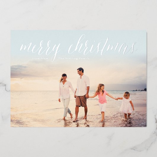 銀箔メリークリスマスフォトカード |アイスブルー 箔シーズンカード (正面)