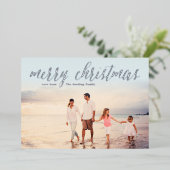 銀箔メリークリスマスフォトカード |アイスブルー 箔シーズンカード (立ち正面)