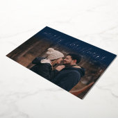 銀箔メリークリスマスフォトカード |ネイビーブルー 箔シーズンカード (回転した状態)