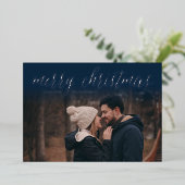 銀箔メリークリスマスフォトカード |ネイビーブルー 箔シーズンカード (立ち正面)