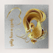 銀箔モノグラムの金ゴールド金魚 | ジグソーパズル (横)