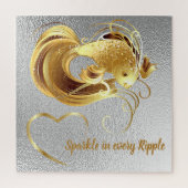 銀箔モノグラムの金ゴールド金魚 | ジグソーパズル (縦)