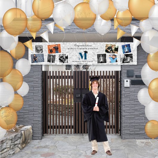 銀箔モノグラム10写真卒業パーティー 横断幕