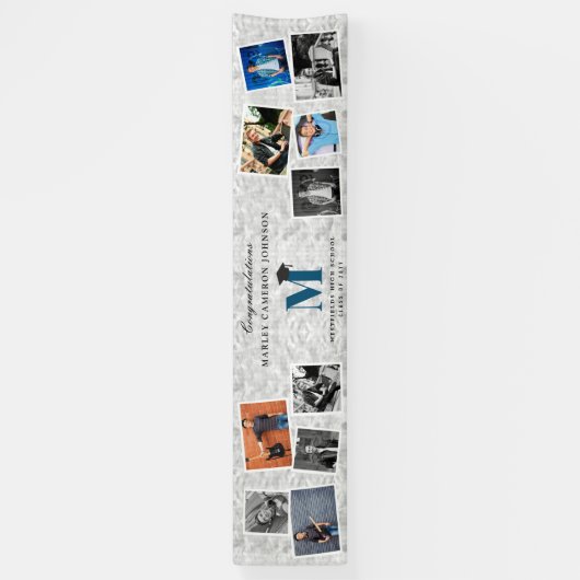 銀箔モノグラム10写真卒業パーティー 横断幕 (縦)