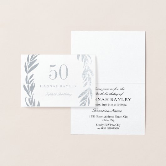 銀箔リーフリース50誕生日招待状 箔カード (ディスプレー)