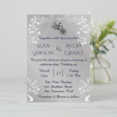 銀箔ヴィンテージ銀白色装飾品縁ど 箔招待状 (立ち正面)