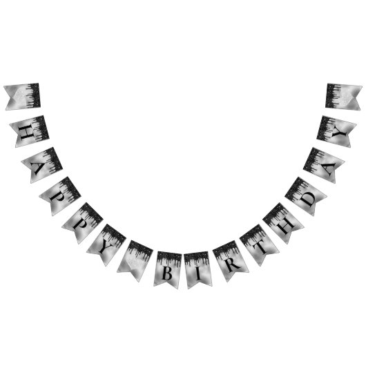 銀箔及び黒滴グリッター誕生日 バンティングフラッグ (全)
