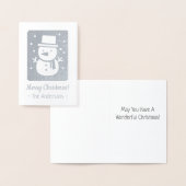 銀箔押しのマフラーをしたかわいい雪だるまのクリスマスカード 箔カード (ディスプレー)