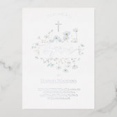 銀箔文字バプテスマ繊細な花 箔招待状 (正面)