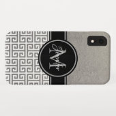 銀箔黒白ギリシャ語鍵モノグラム Case-Mate iPhoneケース (裏面(横))