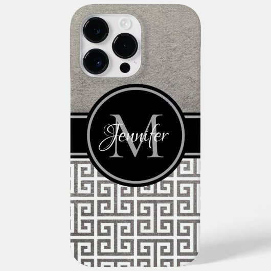 銀箔黒白ギリシャ語鍵モノグラム Case-Mate iPhoneケース (裏面)