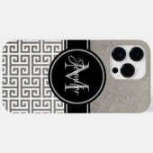 銀箔黒白ギリシャ語鍵モノグラム Case-Mate iPhoneケース (裏面 (横))
