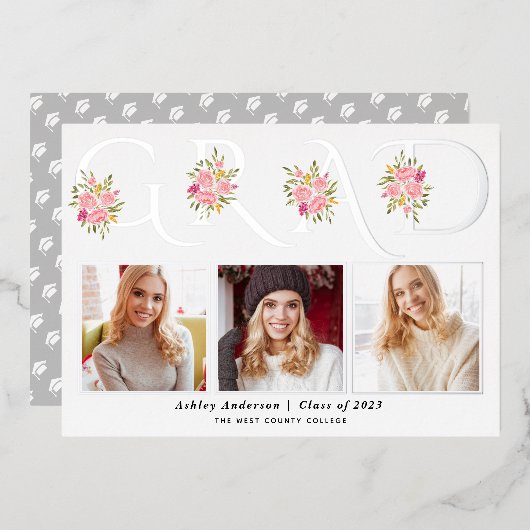 銀箔GRAD写真卒業発表 箔招待状 (正面/裏面)