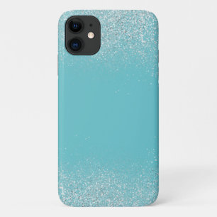 銀粉とターコイズの電話ケース iPhone 11 ケース