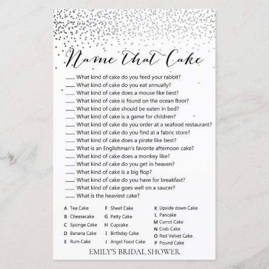 銀紙吹雪ブライダルシャワーゲーム印刷 (正面)