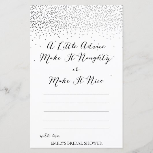 銀紙吹雪ブライダルシャワーゲーム印刷 (正面)