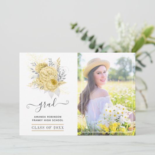 銀素朴と金ゴールドのフローラ卒業写真 案内状 (スタンド正面)