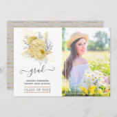 銀素朴と金ゴールドのフローラ卒業写真 案内状 (正面/裏面)