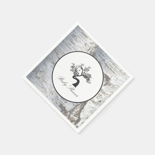 銀素朴樺の木ツリー赤ちゃんシャワー スタンダードカクテルナプキン (角)
