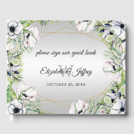 銀素朴白アネモネ金ゴールド幾何学模様結婚 ゲストブック