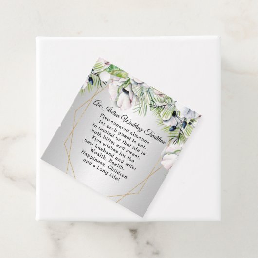 銀素朴白アネモネ金ゴールド幾何学模様結婚 フェイバータグ (インサイチュ)