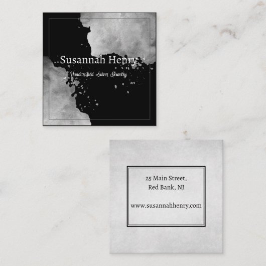 銀素朴黒手作りジュエリー スクエア名刺 (正面/裏面)