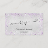 銀紫の輝く結婚式ウェブサイトのRSVP QRコード エンクロージャーカード (正面)