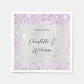 銀紫結婚のキラキラ スタンダードカクテルナプキン (正面)