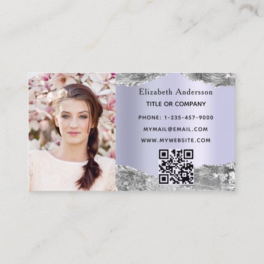 銀紫色の瑪瑙の大理石QRコードの写真 名刺 (裏面)