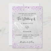 銀紫色の蝶のエレガントな結婚式 招待状 (正面)