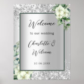 銀結婚白花模様歓迎 ポスター (正面)