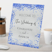 銀結婚色の青い王室の紙吹雪歓迎 台座サイン (インサイチュ)