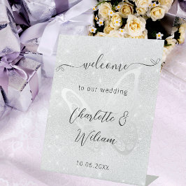 銀結婚蝶ウェルカム 台座サイン