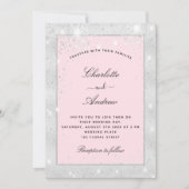 銀結婚赤面グリッター粉エレガント 招待状 (正面)