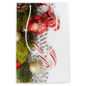 銀緑と赤のクリスマスデコレーション ミディアムペーパーバッグ (正面)