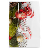 銀緑と赤のクリスマスデコレーション ミディアムペーパーバッグ (裏面)