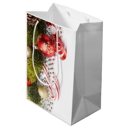 銀緑と赤のクリスマスデコレーション ミディアムペーパーバッグ (裏面アングル)