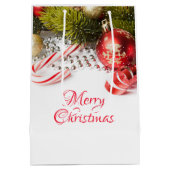 銀緑と赤のクリスマスデコレーション ミディアムペーパーバッグ (裏面)